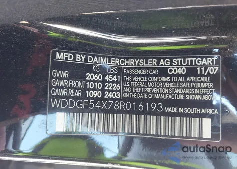 2008 Mercedes-Benz C 300 Luxury/Sport z USA, uszkodzony, nr VIN WDDGF54X78R016193